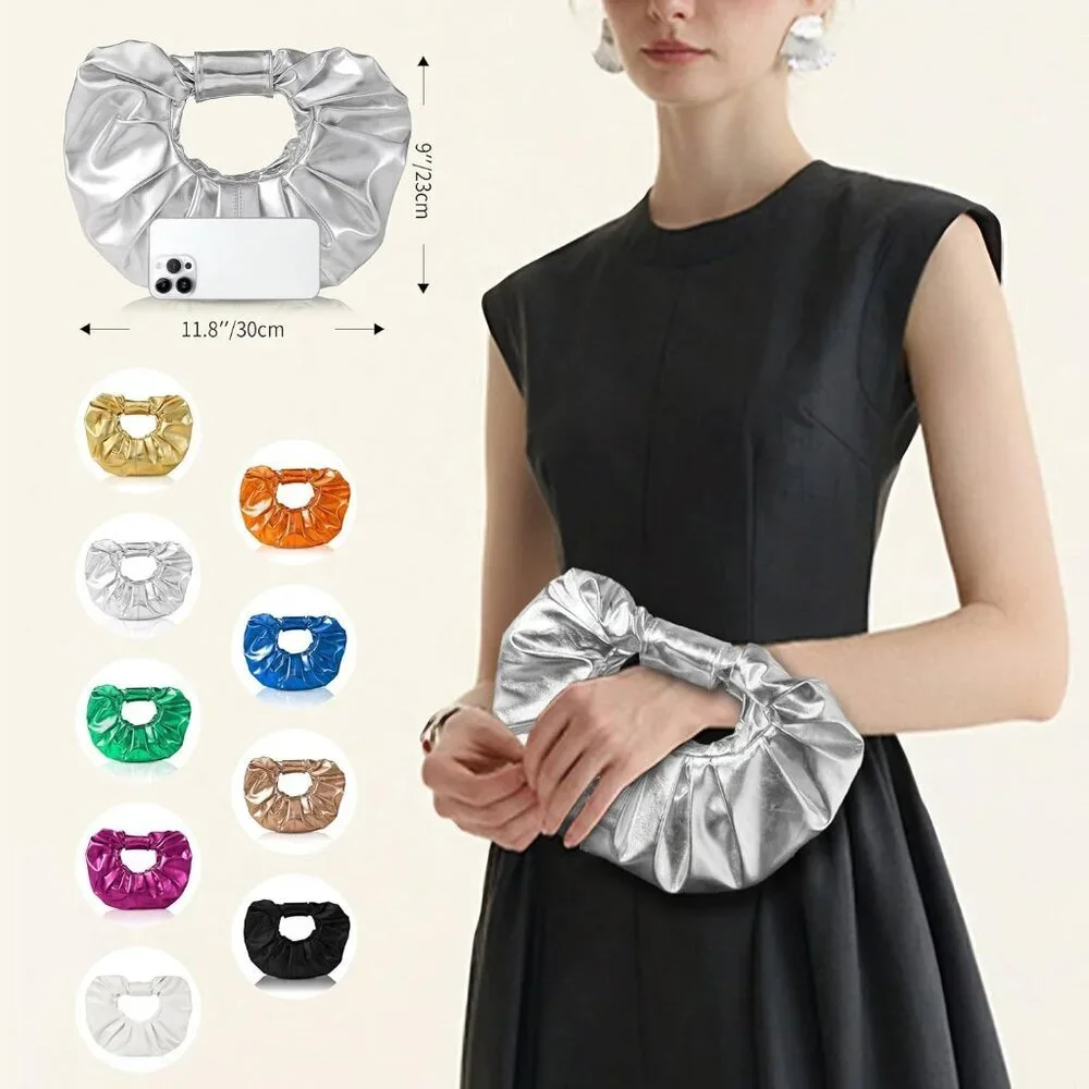 Women's Silver Polyurethane Buckle Stylish Designer Party Wedding Clutch